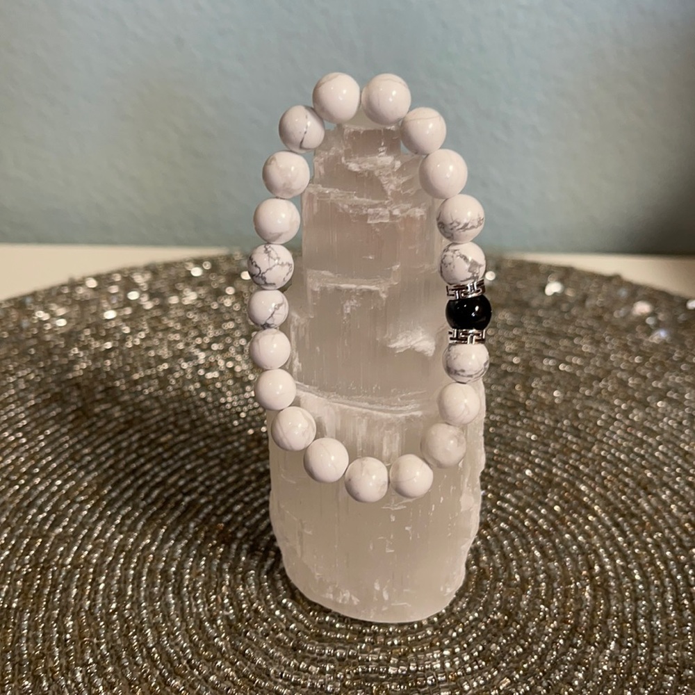 Howlite Black Tourmaline Handmade Bracelet Natural